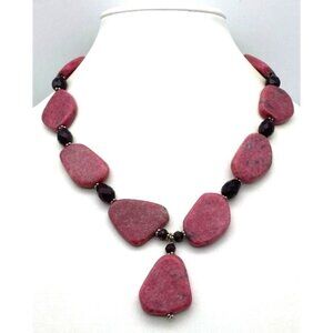 Chunky Rhodonite (Stone of Love) Statement Piece Bead Necklace With Lobster Clas